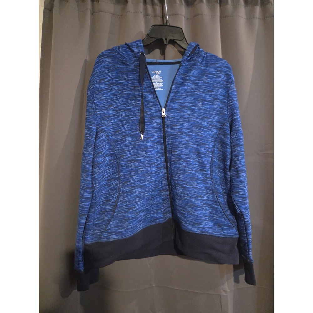 Danskin Now Performance Hoodie Blue XL Athleisure Full-Zip Striped, Pockets
